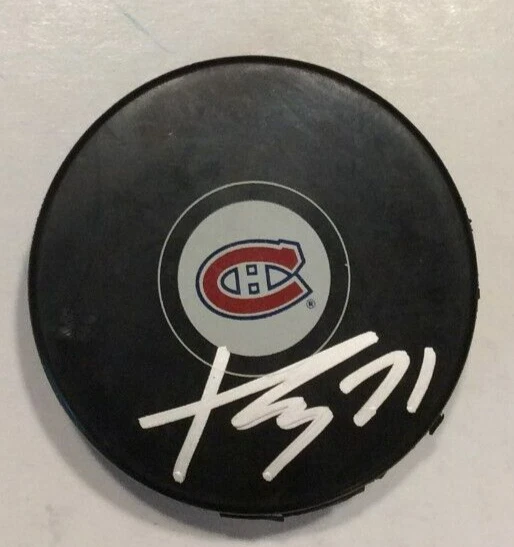 KAIDEN GUHLE SIGNED MONTREAL CANADIENS HOCKEY PUCK W/ CASE COA
