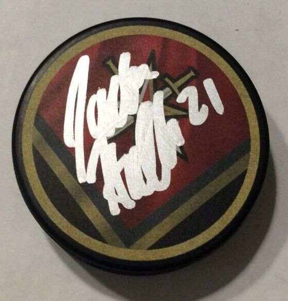 JACKSON HALLUM SIGNED VEGAS GOLDEN KNIGHTS HOCKEY PUCK W/ CASE COA
