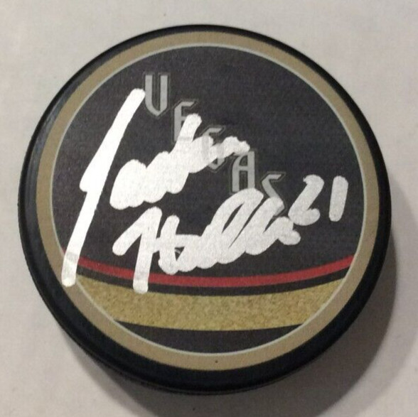 JACKSON HALLUM SIGNED VEGAS GOLDEN KNIGHTS HOCKEY PUCK W/ CASE COA