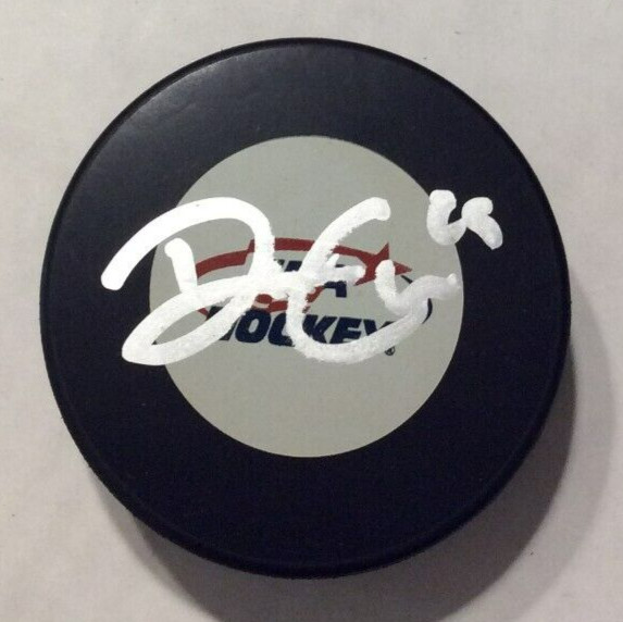 DREW COMMESSO SIGNED USA HOCKEY PUCK W/ CASE CHICAGO BLACKHAWKS COA