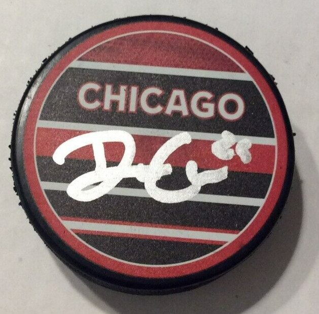 DREW COMMESSO SIGNED CHICAGO BLACKHAWKS HOCKEY PUCK W/ CASE COA