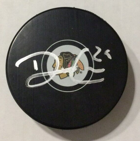DREW COMMESSO SIGNED CHICAGO BLACKHAWKS HOCKEY PUCK W/ CASE COA