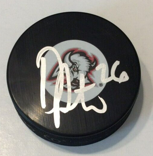 DEREK PLANTE SIGNED BUFFALO SABRES HOCKEY PUCK W/ CASE COA