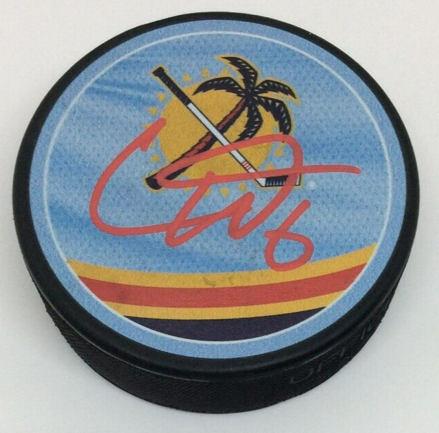 COLIN WHITE SIGNED FLORIDA PANTHERS HOCKEY PUCK W/ CASE COA