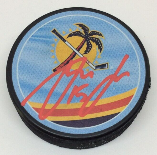 ANTON LUNDELL SIGNED FLORIDA PANTHERS HOCKEY PUCK W/ CASE COA