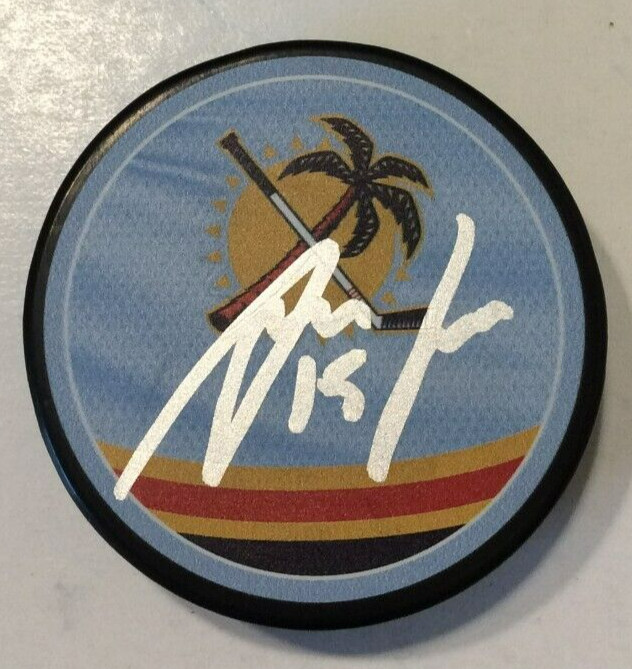 ANTON LUNDELL SIGNED FLORIDA PANTHERS HOCKEY PUCK W/ CASE COA