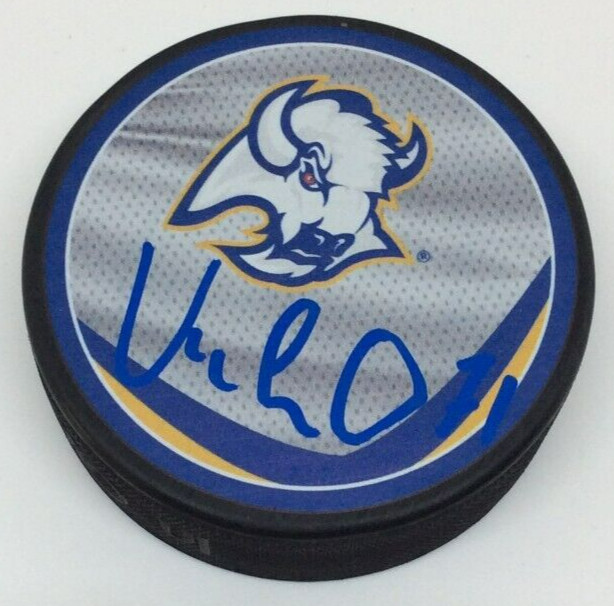 VICTOR OLOFSSON SIGNED BUFFALO SABRES HOCKEY PUCK W/ CASE COA