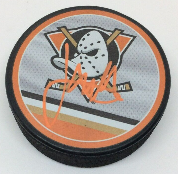JOHN KLINGBERG SIGNED ANAHEIM DUCKS HOCKEY PUCK W/ CASE COA