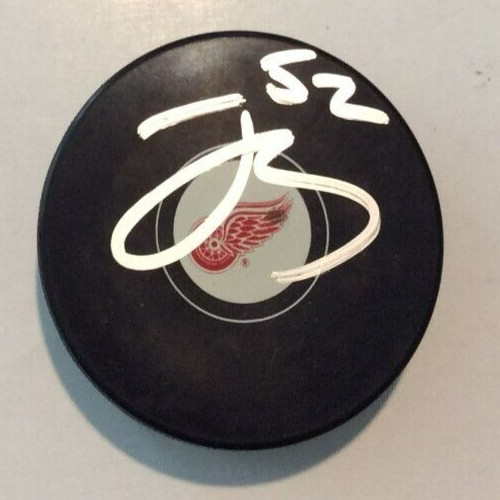 JONATAN BERGGREN SIGNED DETROIT RED WINGS HOCKEY PUCK W/ CASE COA