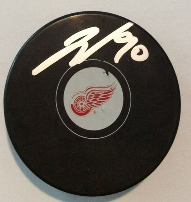 JOE VELENO SIGNED DETROIT RED WINGS HOCKEY PUCK W/ CASE COA