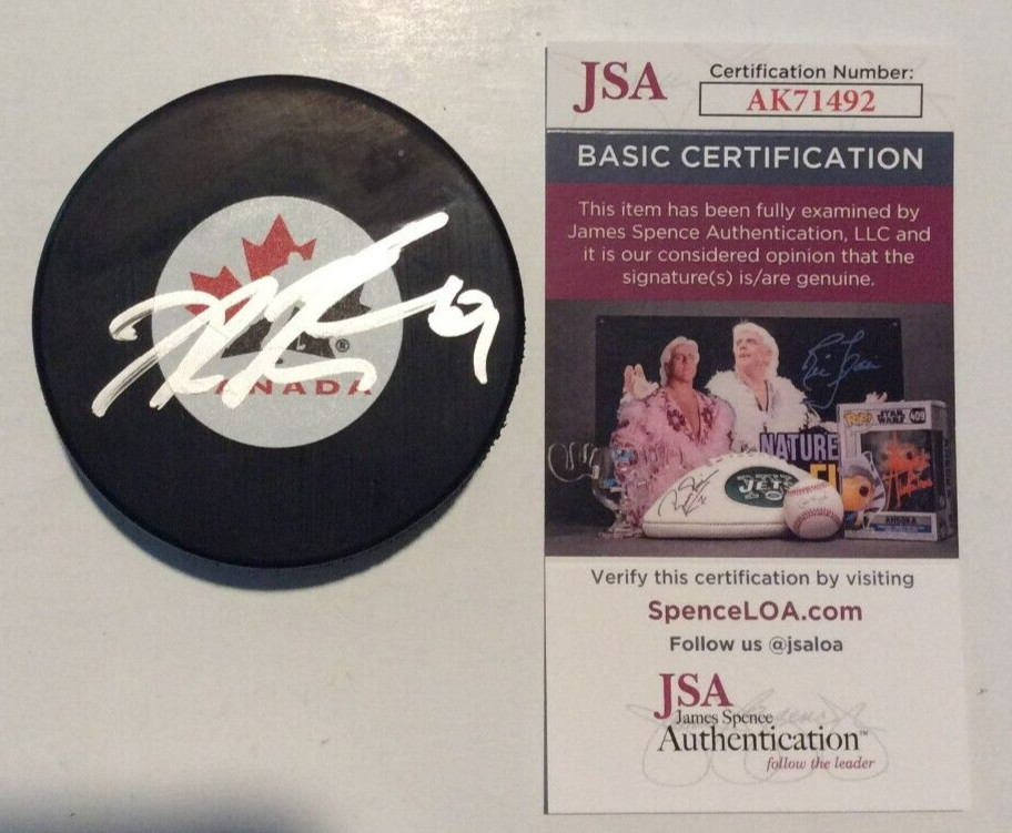ADAM FANTILLI SIGNED CANADA HOCKEY PUCK W/ CASE MICHIGAN HOBEY BAKER JSA COA COLLECTIBLE MEMORABILIA