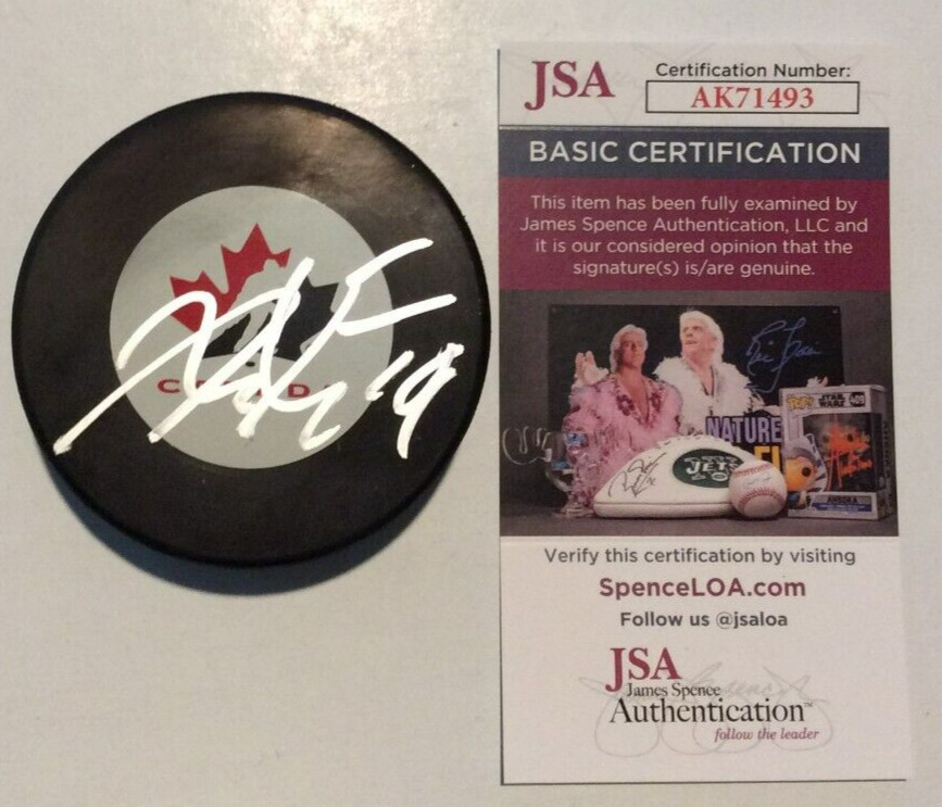 ADAM FANTILLI SIGNED CANADA HOCKEY PUCK W/ CASE MICHIGAN HOBEY BAKER JSA COA