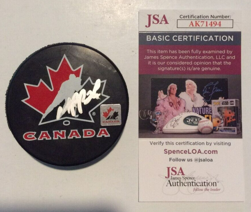 MARIE-PHILIP POULIN SIGNED CANADA HOCKEY PUCK W/ CASE CAPTAIN CLUTCH JSA COA
