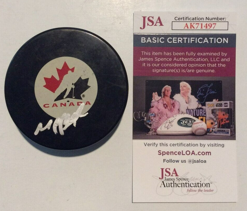 MARIE-PHILIP POULIN SIGNED CANADA HOCKEY PUCK W/ CASE CAPTAIN CLUTCH JSA COA
