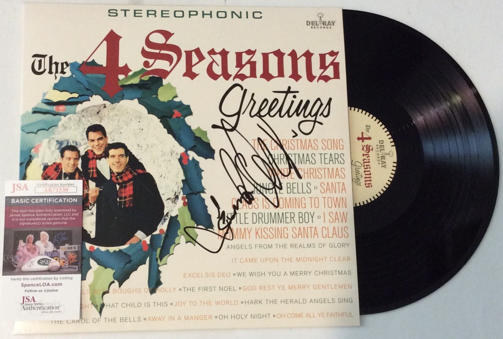 FRANKIE VALLI SIGNED THE 4 SEASONS GREETINGS VINYL LP RECORD ALBUM FOUR JSA COA