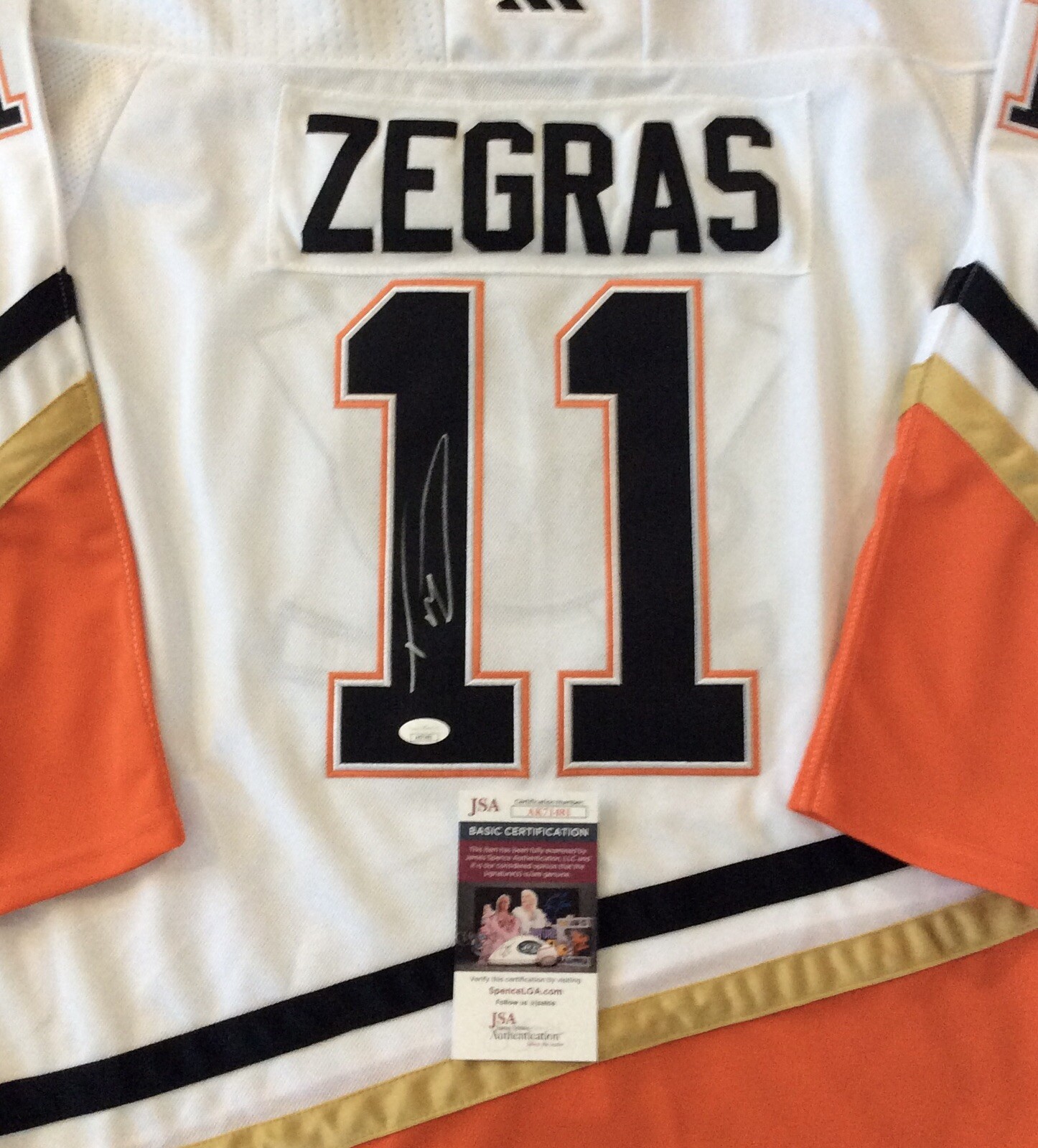 TREVOR ZEGRAS SIGNED ANAHEIM DUCKS HOCKEY JERSEY JSA COA