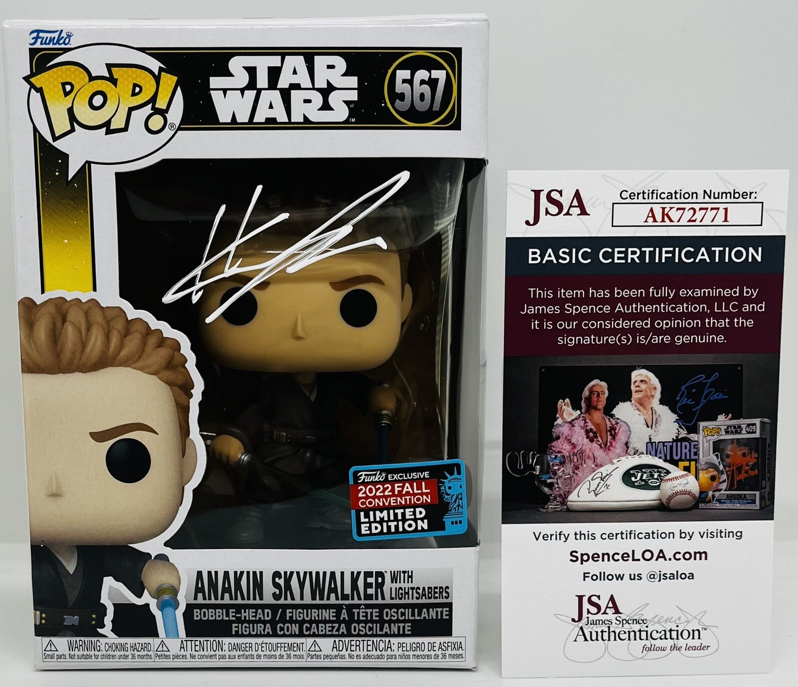 HAYDEN CHRISTENSEN SIGNED ANAKIN SKYWALKER POP FUNKO FIGURE STAR WARS JSA COA