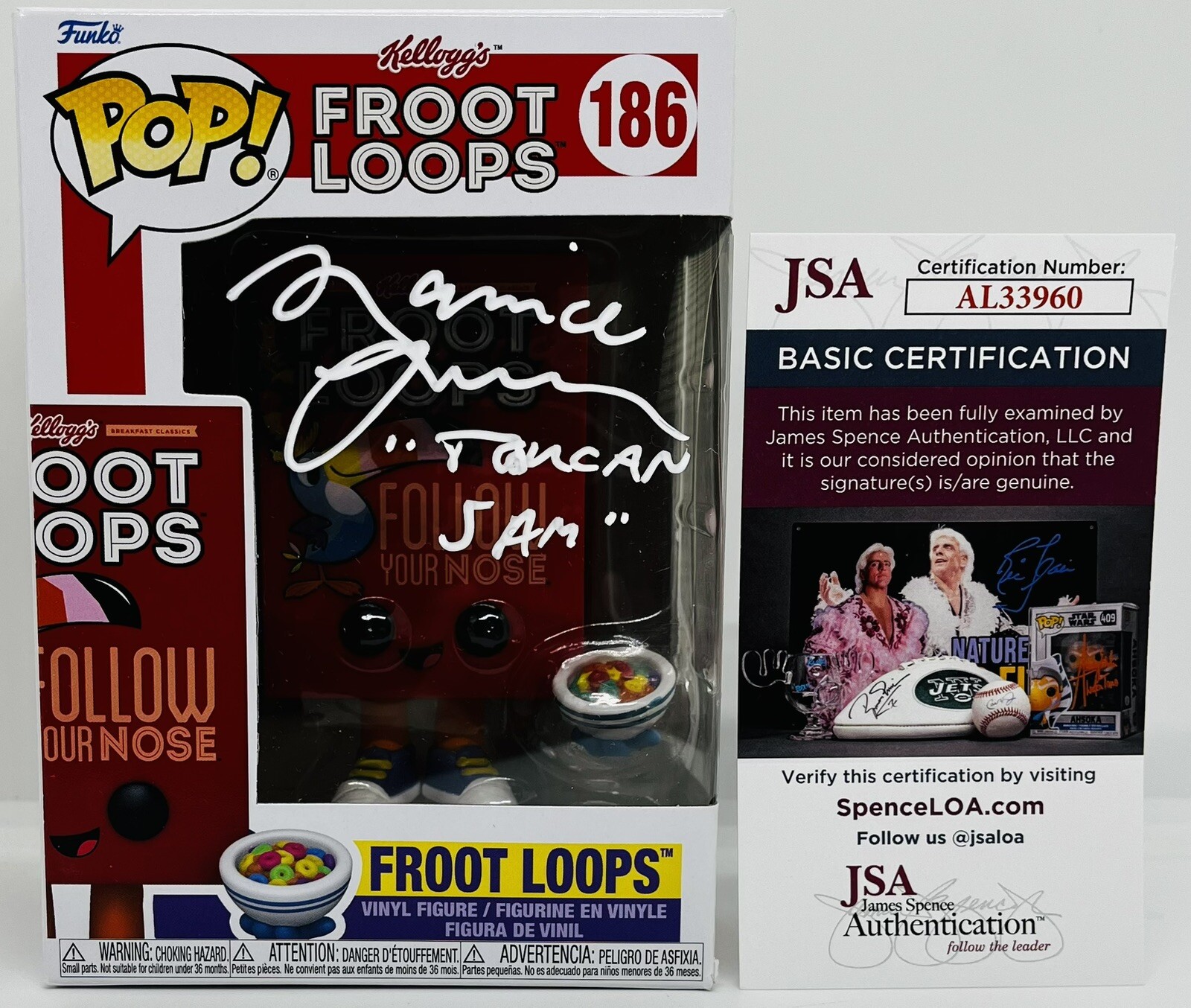 MAURICE LAMARCHE SIGNED FROOT LOOPS POP FUNKO FIGURE TOUCAN SAM VOICE JSA COA