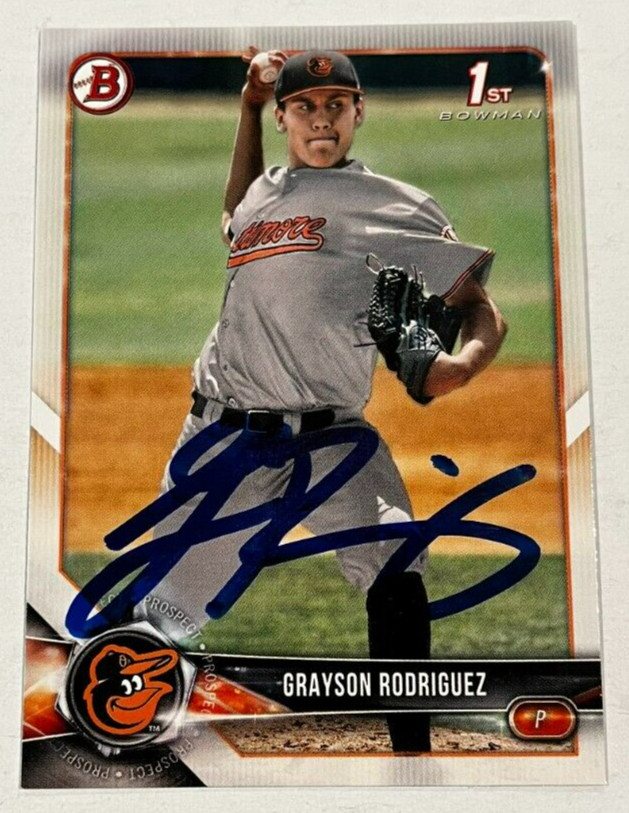GRAYSON RODRIGUEZ SIGNED 2018 BOWMAN DRAFT BASEBALL CARD ROOKIE AUTO
