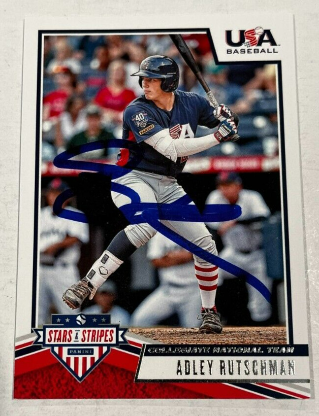 ADLEY RUTSCHMAN SIGNED 2019 PANINI USA BASEBALL STARS & STRIPES CARD ROOKIE AUTO
