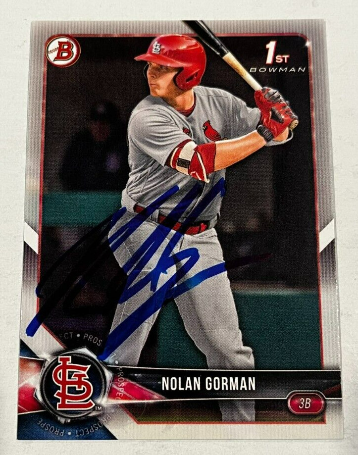 NOLAN GORMAN SIGNED 2018 BOWMAN DRAFT BASEBALL ROOKIE CARD AUTO