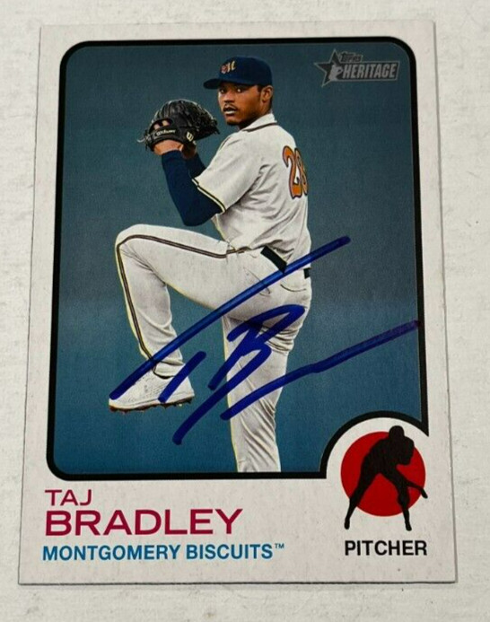 TAJ BRADLEY SIGNED 2022 TOPPS HERITAGE MINOR LEAGUE BASEBALL CARD AUTO