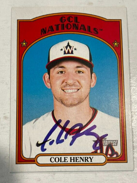 COLE HENRY SIGNED 2021 TOPPS HERITAGE MINOR LEAGUE BASEBALL CARD AUTO