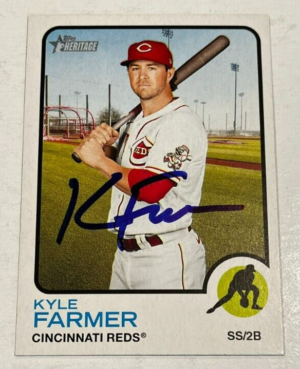 KYLE FARMER SIGNED 2022 TOPPS HERITAGE BASEBALL CARD AUTO