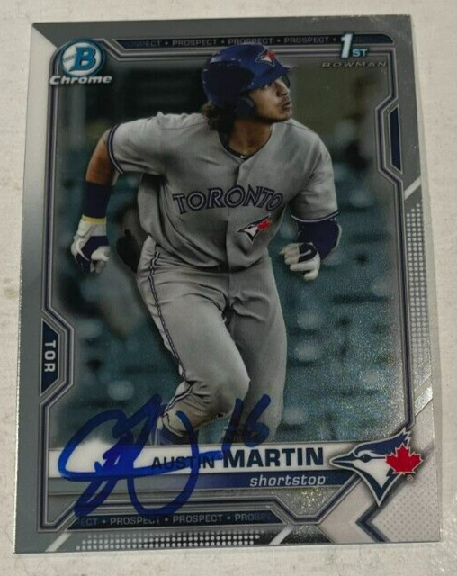 AUSTIN MARTIN SIGNED 2021 BOWMAN CHROME BASEBALL CARD ROOKIE AUTO