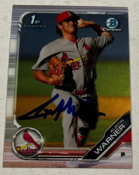 AUSTIN WARNER SIGNED 2019 BOWMAN CHROME PROSPECT BASEBALL CARD AUTO