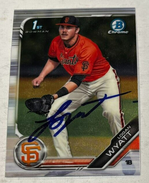 LOGAN WYATT SIGNED 2019 BOWMAN CHROME DRAFT PROSPECT BASEBALL CARD AUTO