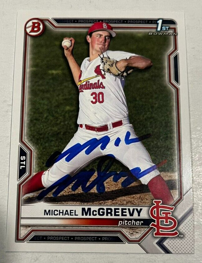 MICHAEL MCGREEVY SIGNED 2021 BOWMAN DRAFT PROSPECT BASEBALL ROOKIE CARD AUTO