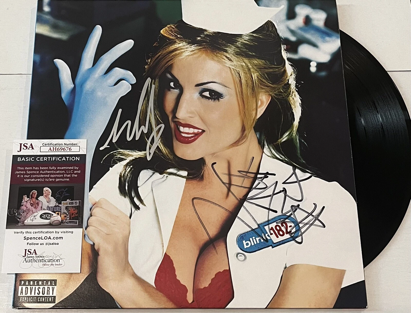 MARK HOPPUS TRAVIS BARKER SIGNED BLINK 182 ENEMA OF THE STATE VINYL ALBUM JSA