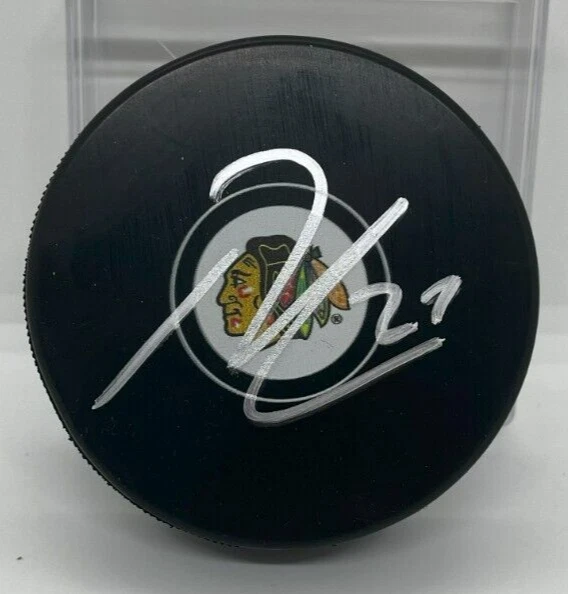 LUKAS REICHEL SIGNED CHICAGO BLACKHAWKS HOCKEY PUCK W/ CASE COA