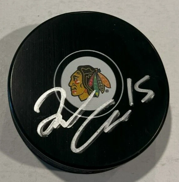 JOEY ANDERSON SIGNED CHICAGO BLACKHAWKS HOCKEY PUCK W/ CASE COA