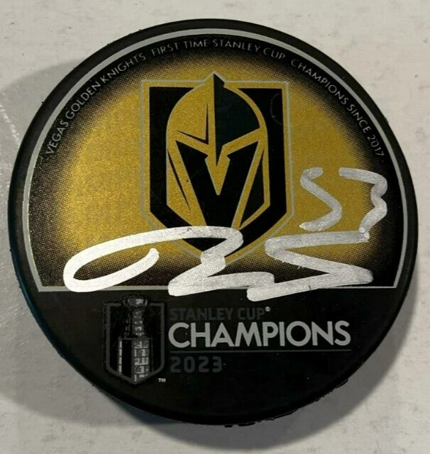 TEDDY BLUEGER SIGNED VEGAS GOLDEN KNIGHTS 2023 STANLEY CUP PUCK W/ CASE COA