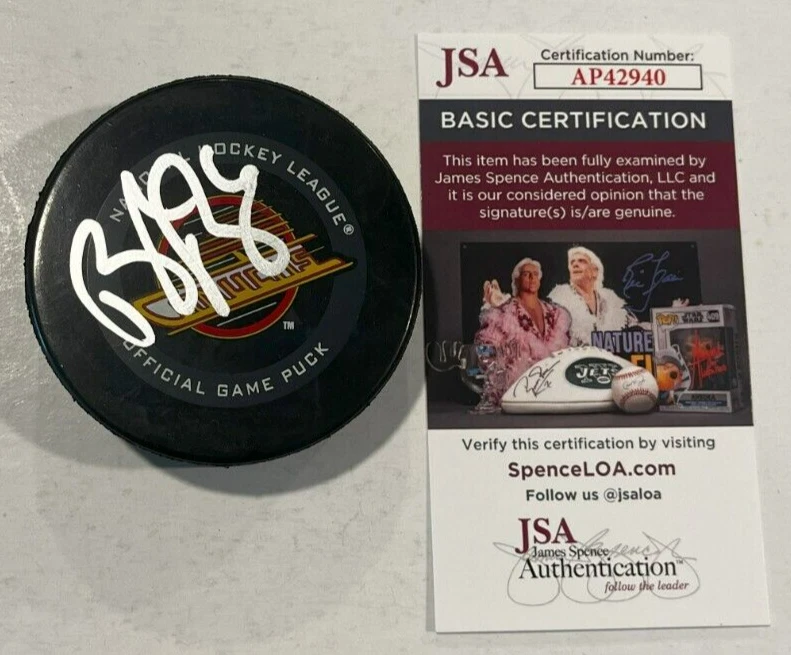 BROCK BOESER SIGNED VANCOUVER CANUCKS OFFICIAL GAME PUCK W/ CASE JSA COA