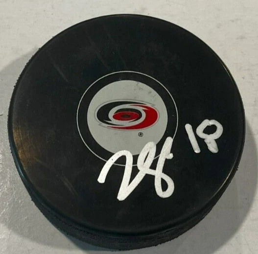 JACK DRURY SIGNED CAROLINA HURRICANES HOCKEY PUCK W/ CASE COA