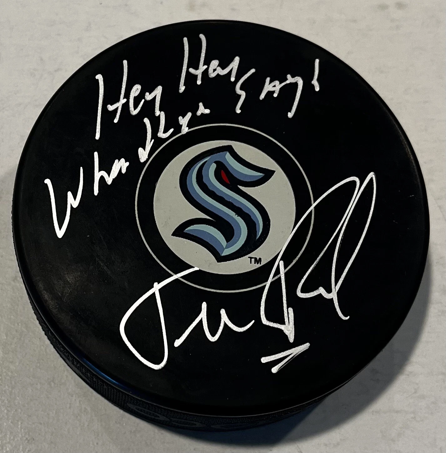 JOHN FORSLUND SIGNED SEATTLE KRAKEN HOCKEY PUCK W/ CASE COA