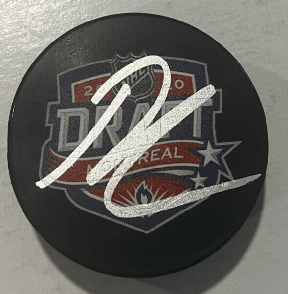 LUKAS REICHEL SIGNED CHICAGO BLACKHAWKS 2020 NHL DRAFT HOCKEY PUCK W/ CASE COA