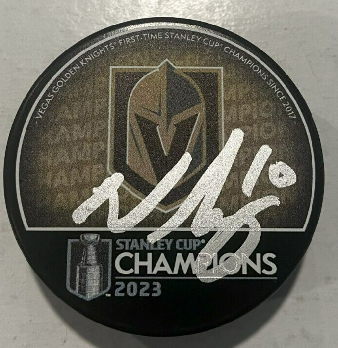 NICOLAS ROY SIGNED 2023 VEGAS GOLDEN KNIGHTS STANLEY CUP PUCK W/ CASE COA