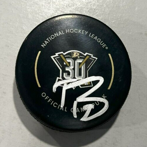 TROY TERRY SIGNED ANAHEIM DUCKS OFFICIAL GAME 30 YEARS HOCKEY PUCK W/ CASE COA