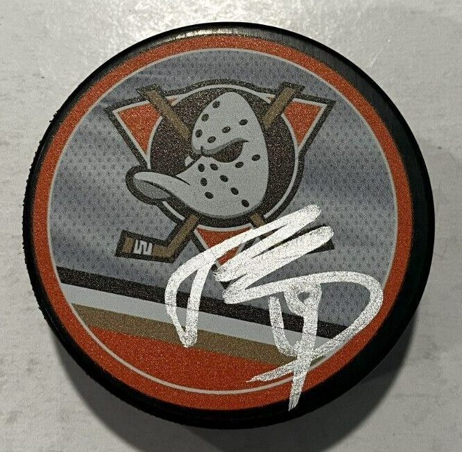 TROY TERRY SIGNED ANAHEIM DUCKS HOCKEY PUCK W/ CASE COA