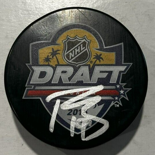 TROY TERRY SIGNED ANAHEIM DUCKS 2015 NHL DRAFT HOCKEY PUCK W/ CASE COA