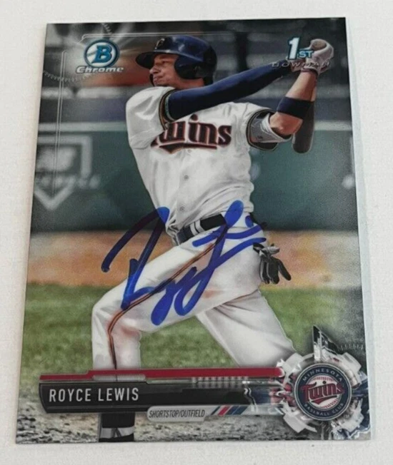 ROYCE LEWIS SIGNED 2017 BOWMAN CHROME DRAFT PROSPECT BASEBALL CARD AUTO