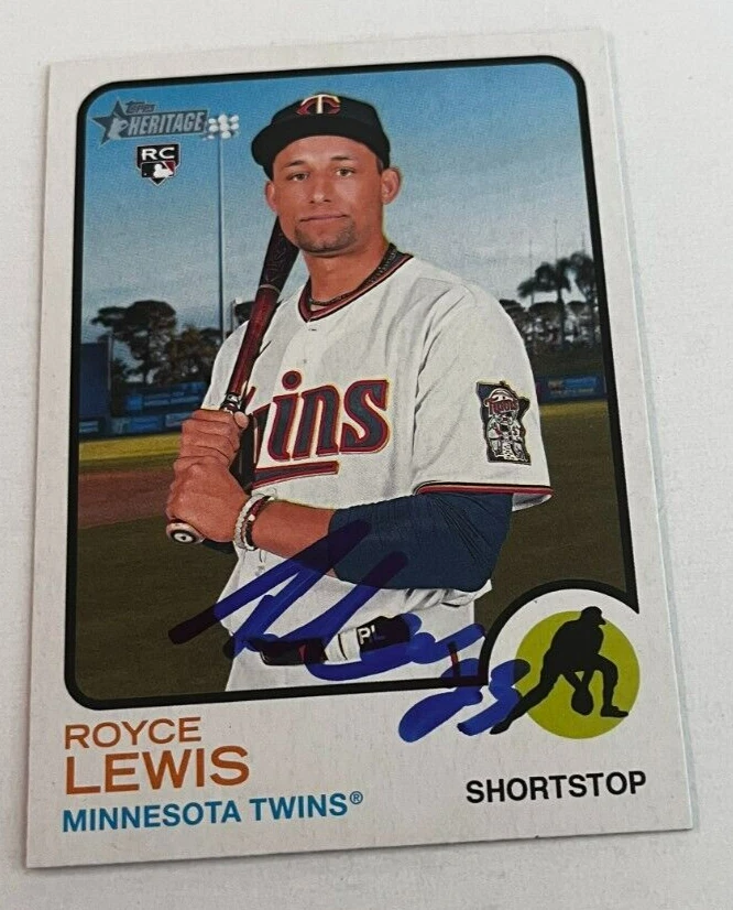 ROYCE LEWIS SIGNED 2022 TOPPS HERITAGE ROOKIE BASEBALL CARD AUTO