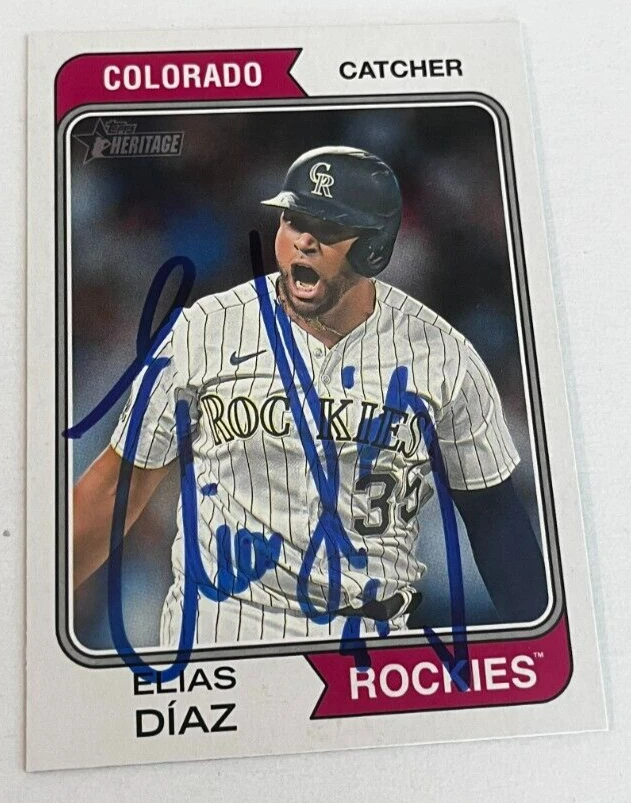 ELIAS DIAZ SIGNED 2023 TOPPS HERITAGE BASEBALL CARD AUTO