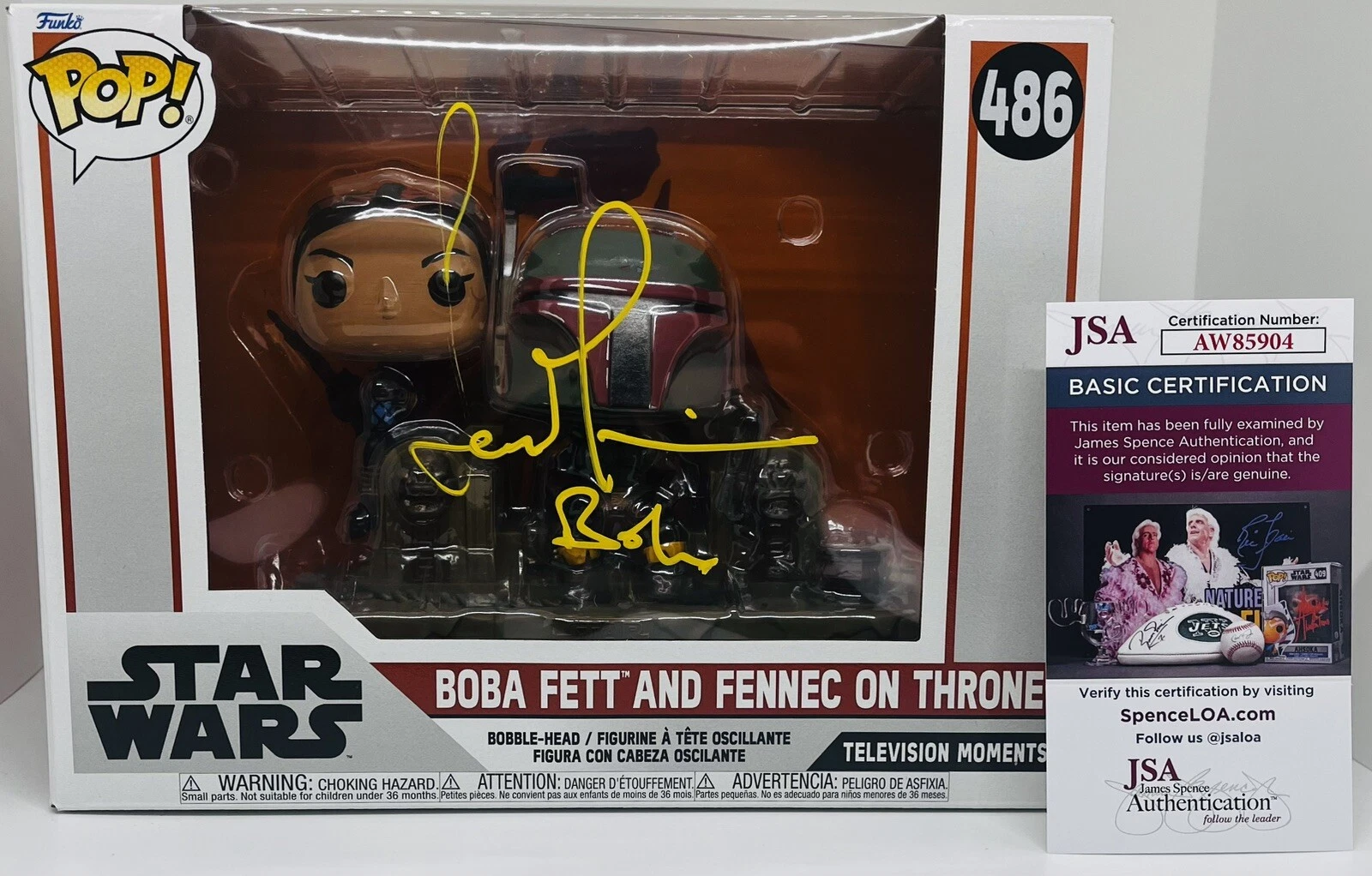 TEMUERA MORRISON SIGNED BOBA FETT ON THRONE POP FUNKO FIGURE STAR WARS JSA COA