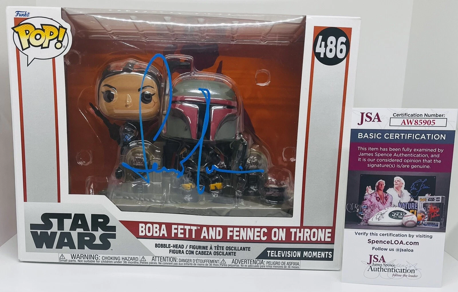 TEMUERA MORRISON SIGNED BOBA FETT ON THRONE POP FUNKO FIGURE STAR WARS JSA COA