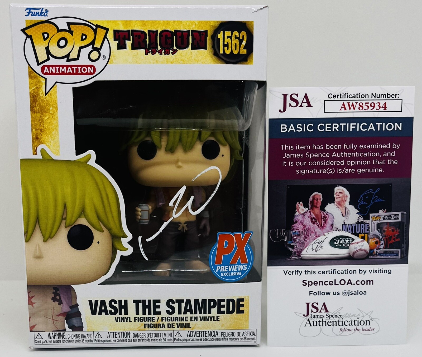 JOHNNY YONG BOSCH SIGNED VASH THE STAMPEDE POP FUNKO FIGURE TRIGUN JSA COA